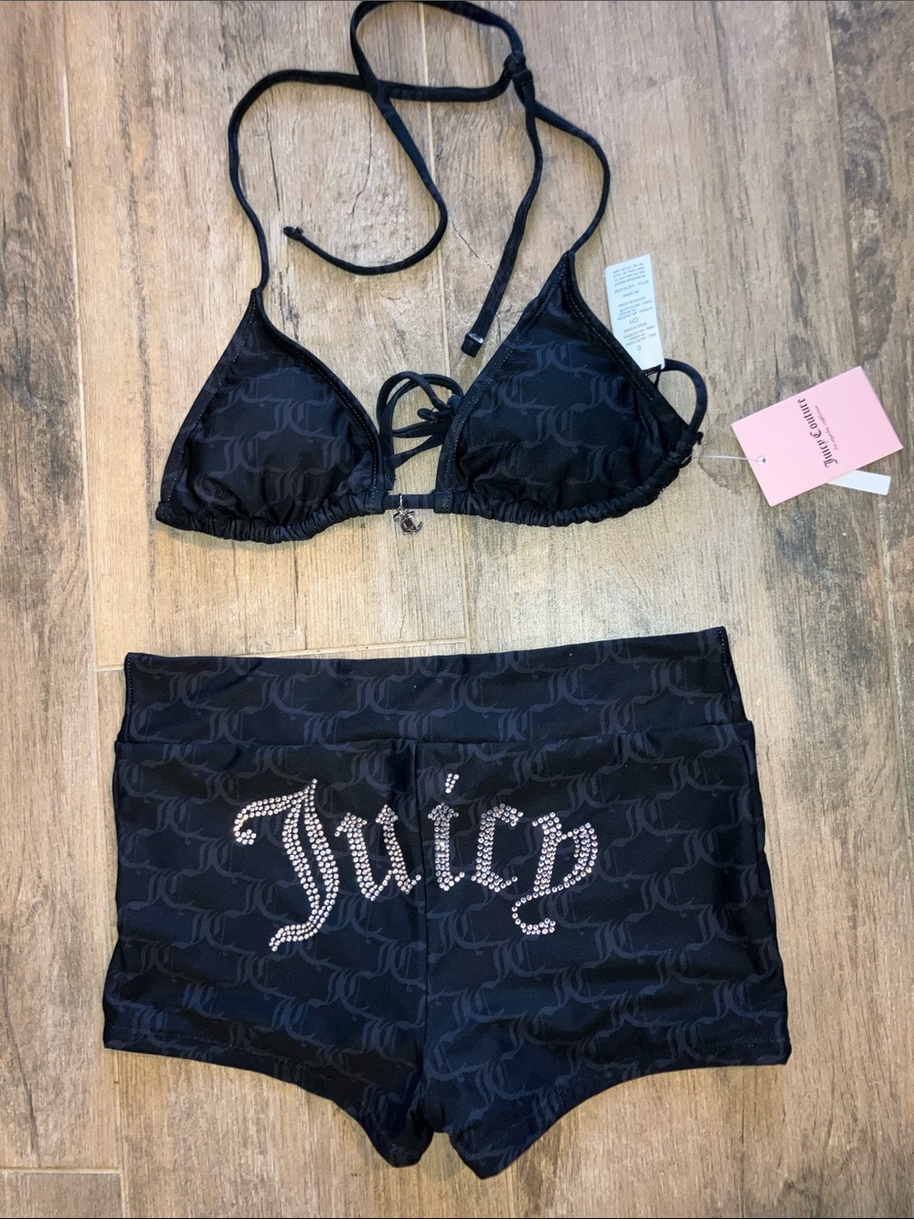 💋Juicy Couture ✨bling✨ two piece swimsuit with boy short bottoms sz S NWT
